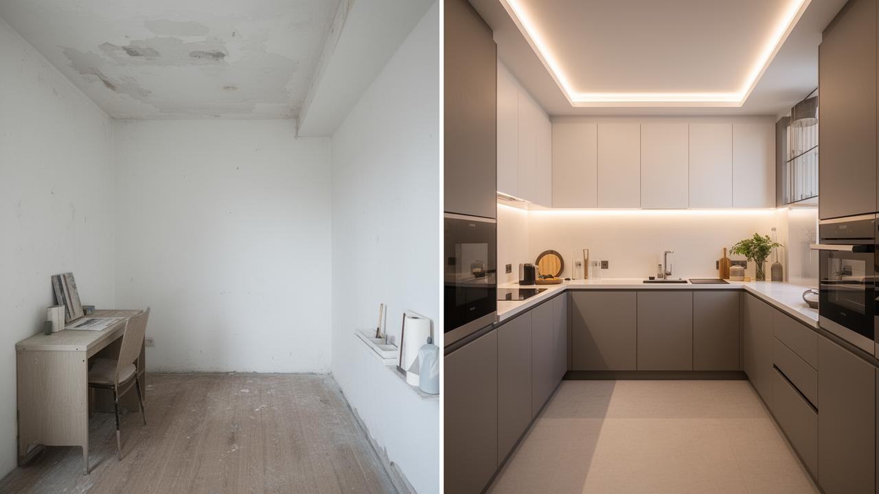 Antes e depois de reforma de studio